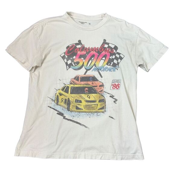 Abercrombie & Fitch Graphic Tee Shirt White Racing Car Nascar Racing Columbus L - Picture 3 of 14